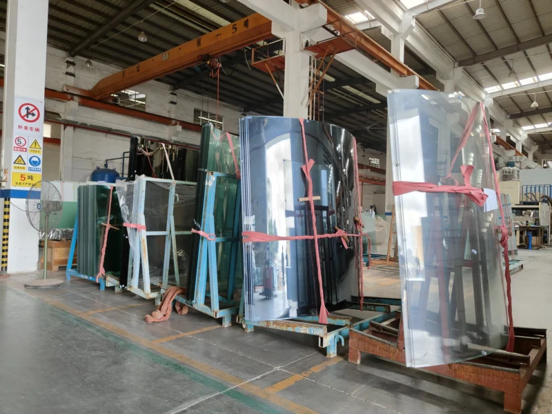 Curved blue tinted toughened glass